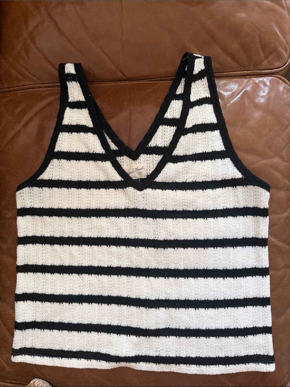 Striped V-Neck Knit Tank Top - Black and White .Women's Size Large. NWT